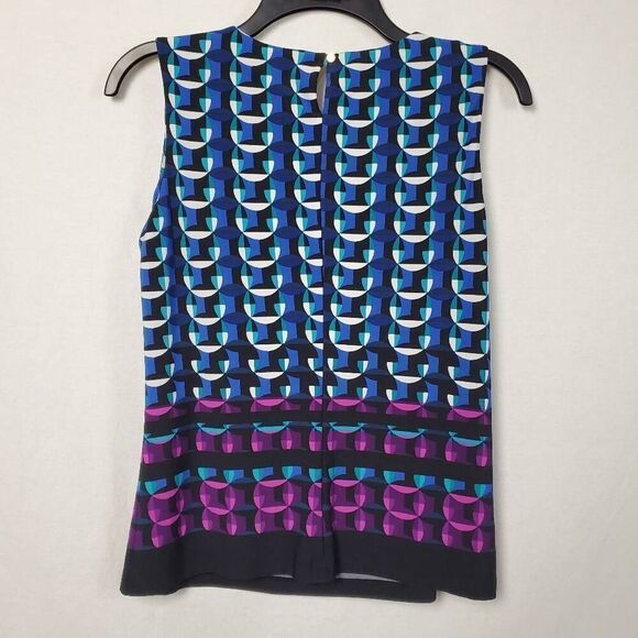 Calvin Klein Medium Petite Blue/Blk/Wht Print Blouse Top - Picture 3 of 6